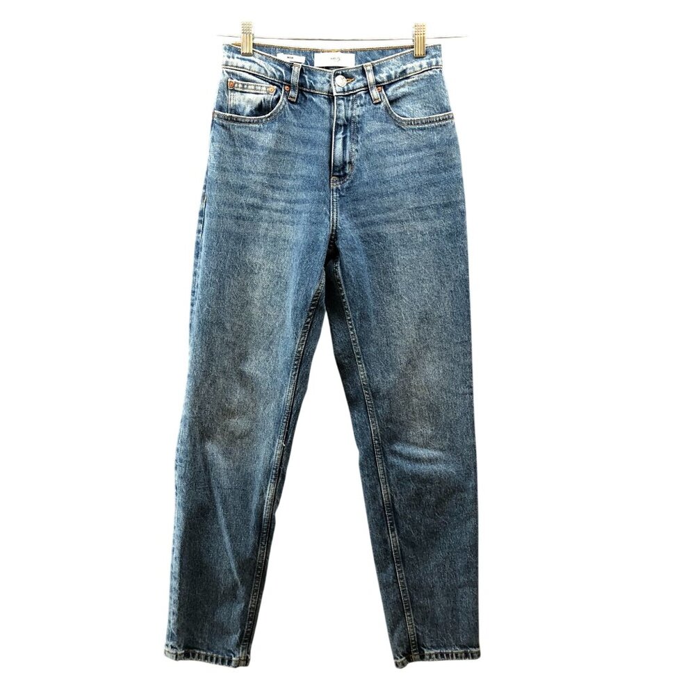 MNG Mango Mom Jeans Womens 2 Blue Medium Wash High Rise Stretch